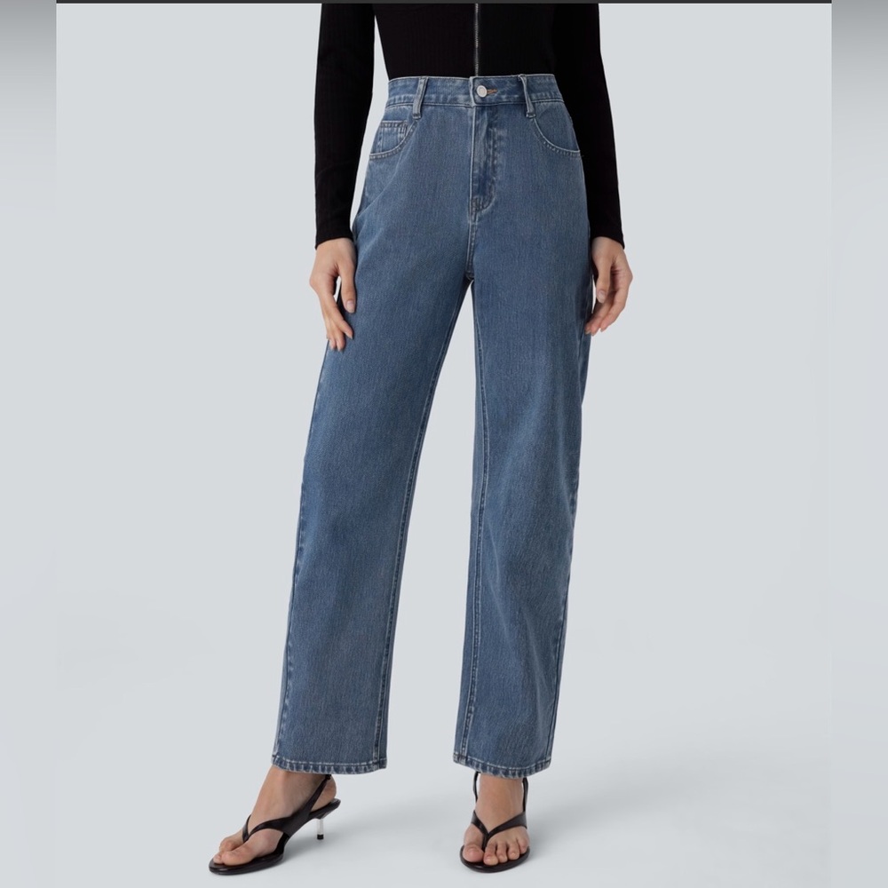NWT Halara Flex High Waisted Pockets Straight Leg Casual Jeans (Size XS Petite)